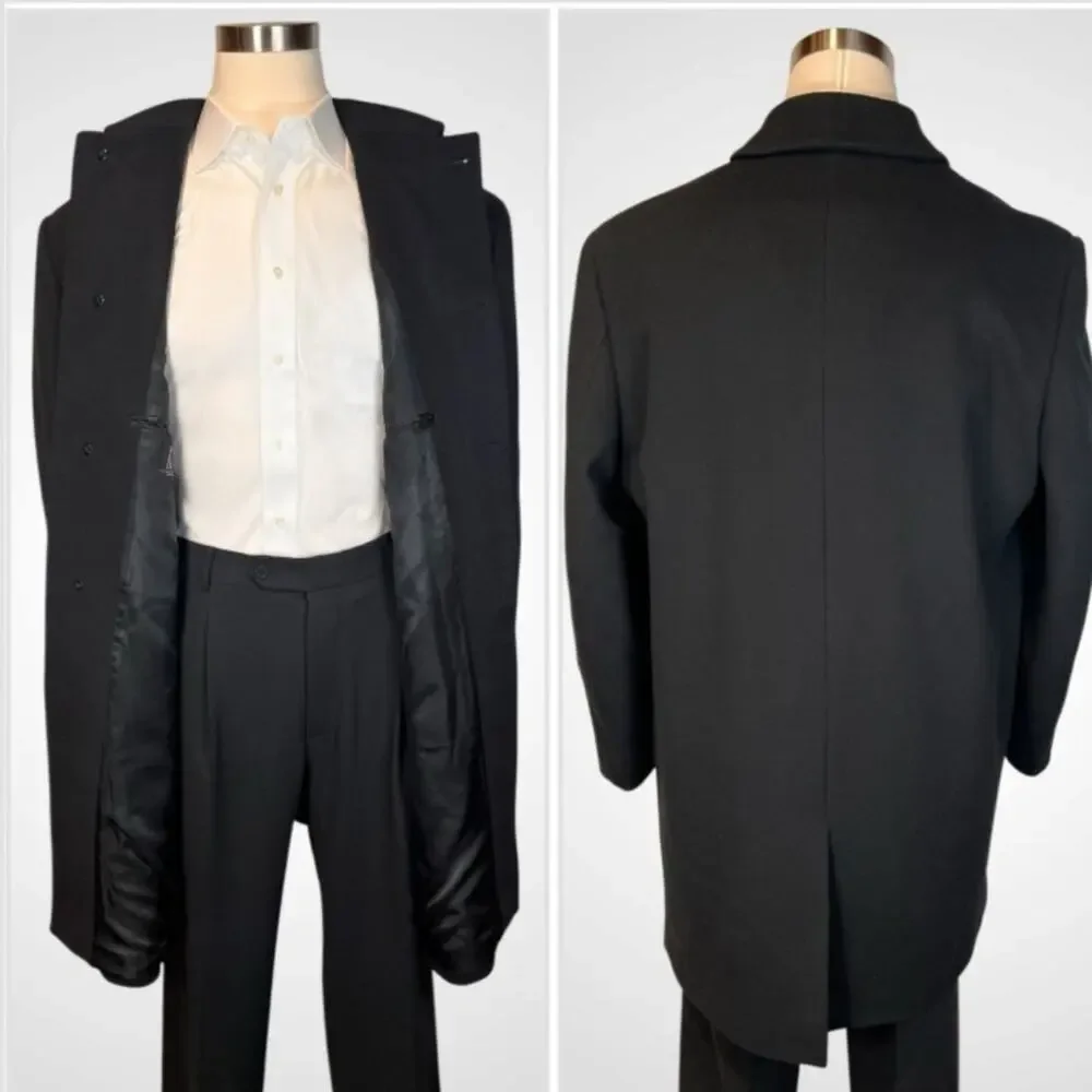 Jos A Bank Mens 44R Black Wool Topcoat Overcoat Knee-Length Walking Coat